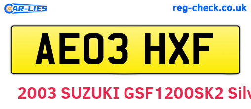 AE03HXF are the vehicle registration plates.