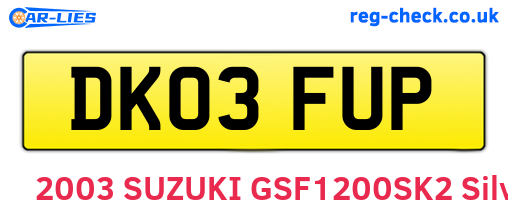 DK03FUP are the vehicle registration plates.