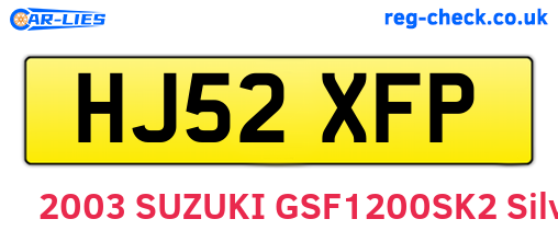 HJ52XFP are the vehicle registration plates.