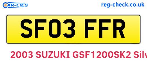 SF03FFR are the vehicle registration plates.