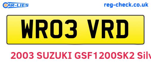 WR03VRD are the vehicle registration plates.