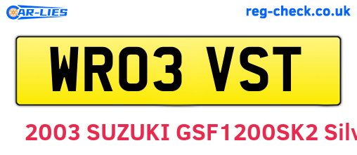 WR03VST are the vehicle registration plates.