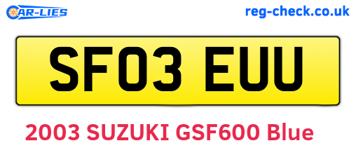 SF03EUU are the vehicle registration plates.