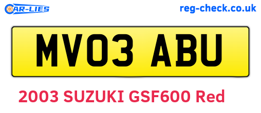 MV03ABU are the vehicle registration plates.