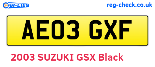 AE03GXF are the vehicle registration plates.