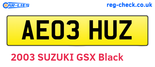 AE03HUZ are the vehicle registration plates.