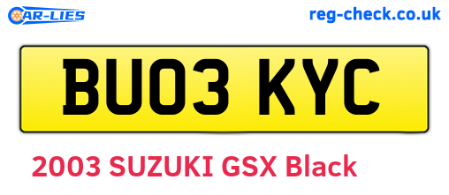 BU03KYC are the vehicle registration plates.