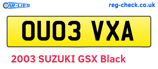 OU03VXA are the vehicle registration plates.