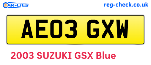 AE03GXW are the vehicle registration plates.