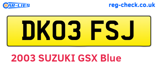 DK03FSJ are the vehicle registration plates.