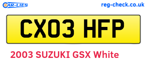 CX03HFP are the vehicle registration plates.