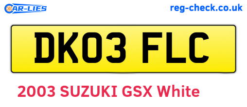 DK03FLC are the vehicle registration plates.