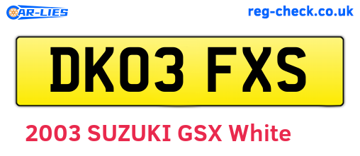 DK03FXS are the vehicle registration plates.
