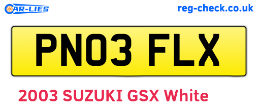 PN03FLX are the vehicle registration plates.