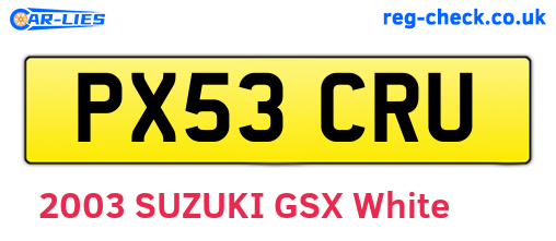 PX53CRU are the vehicle registration plates.