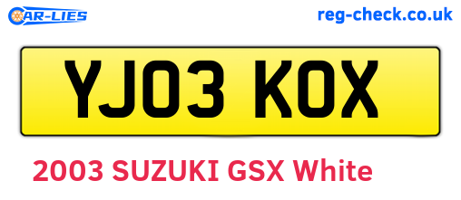 YJ03KOX are the vehicle registration plates.