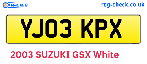 YJ03KPX are the vehicle registration plates.