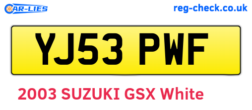 YJ53PWF are the vehicle registration plates.