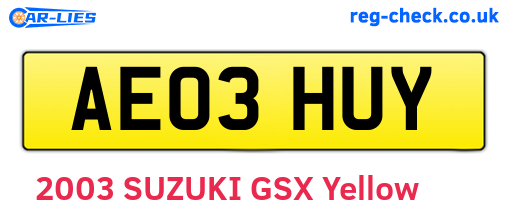 AE03HUY are the vehicle registration plates.