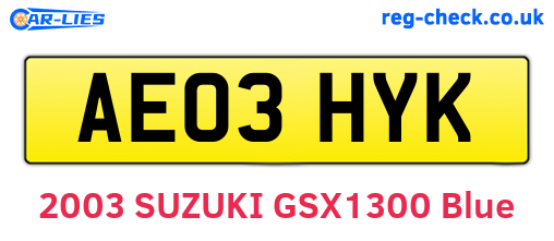 AE03HYK are the vehicle registration plates.