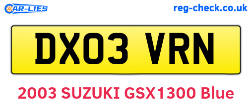 DX03VRN are the vehicle registration plates.