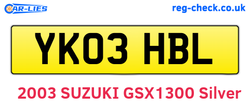 YK03HBL are the vehicle registration plates.
