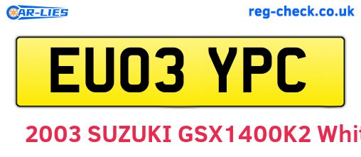 EU03YPC are the vehicle registration plates.