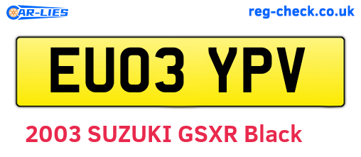 EU03YPV are the vehicle registration plates.