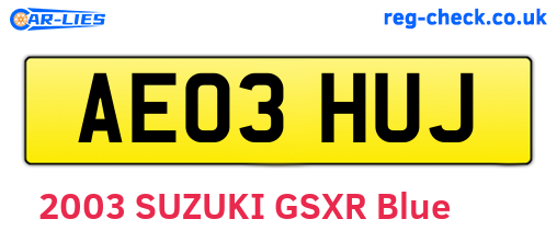 AE03HUJ are the vehicle registration plates.