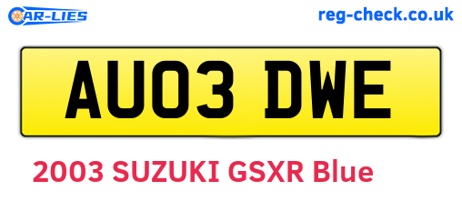 AU03DWE are the vehicle registration plates.