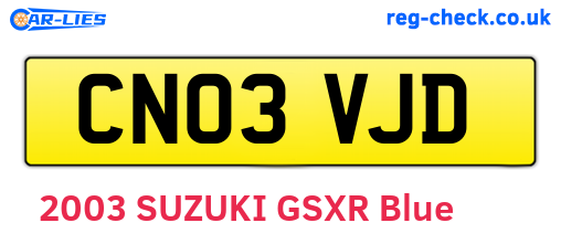 CN03VJD are the vehicle registration plates.