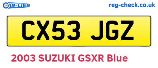 CX53JGZ are the vehicle registration plates.