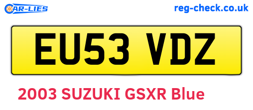 EU53VDZ are the vehicle registration plates.
