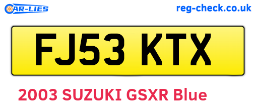 FJ53KTX are the vehicle registration plates.
