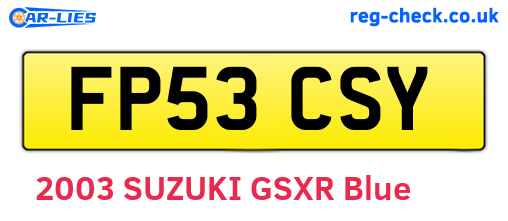 FP53CSY are the vehicle registration plates.
