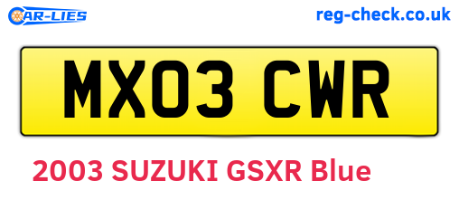 MX03CWR are the vehicle registration plates.