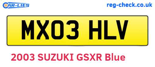 MX03HLV are the vehicle registration plates.