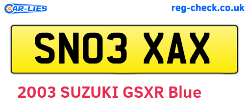 SN03XAX are the vehicle registration plates.
