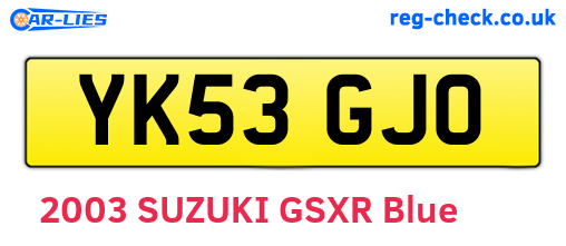 YK53GJO are the vehicle registration plates.