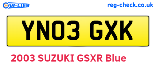 YN03GXK are the vehicle registration plates.
