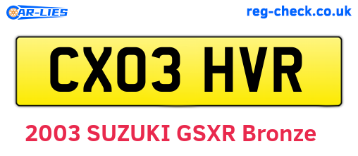 CX03HVR are the vehicle registration plates.