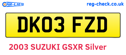 DK03FZD are the vehicle registration plates.