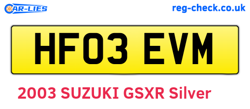 HF03EVM are the vehicle registration plates.