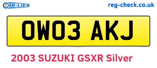 OW03AKJ are the vehicle registration plates.