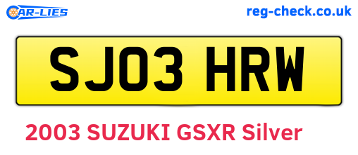 SJ03HRW are the vehicle registration plates.