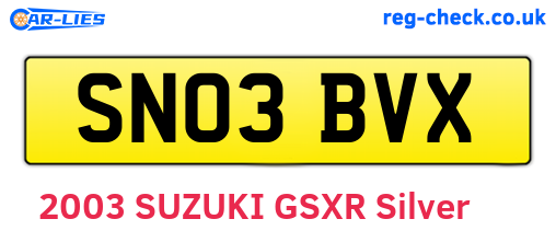 SN03BVX are the vehicle registration plates.