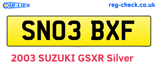 SN03BXF are the vehicle registration plates.
