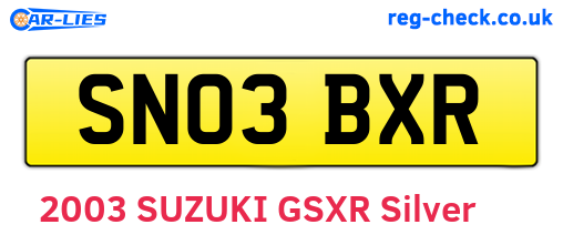 SN03BXR are the vehicle registration plates.