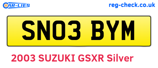 SN03BYM are the vehicle registration plates.