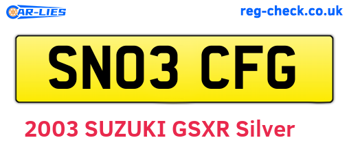 SN03CFG are the vehicle registration plates.